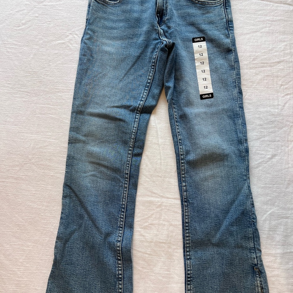 ZARA Inspired Streetwear Girls Medium Wash Flare Stretch Jeans Size 12
